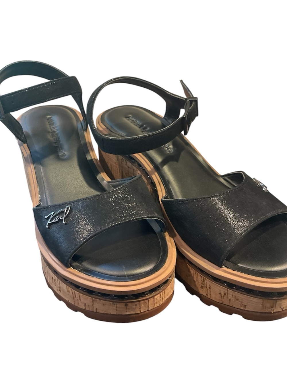 Womens Black Platform Cork Sandals - Karl Lagerfeld
